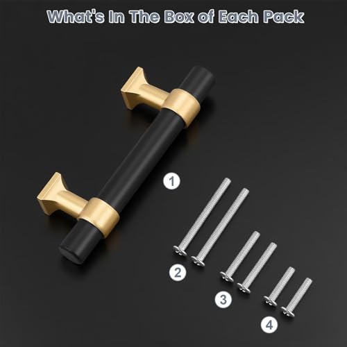 5Pack Hole Centers 2.5inch(64mm) Black Cabinet Handles with Gold Champagne Base T Shaped Kitchen Cabinet Pulls Hardware Pull Handle for Cabinets Dressers 4inch Total Length - color: Black with Champagne Gold Base, size: Hole Centers: 2.5inch