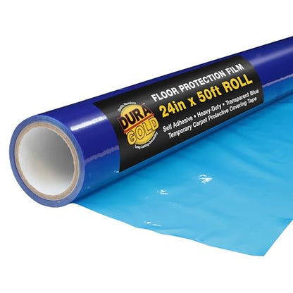 Dura-Gold Floor Protection Film, 24-inch x 50-Foot Roll, Clear Plastic Floor Protector, Self-Adhesive Plastic Floor Protection from Foot Traffic, Paint Spills, Dust, Construction, Moving - size: 24-inch-x-50-feet