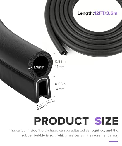 Rubber Seal Strip,Car Weather Stripping,Car Accessories Car Door Seal Strip with Top Bulb,Automotive Weather Stripping,Suitable for All Kinds of Vehicles,Trucks,Trailers,Trains,Ships (12Ft) - color: 12Ft