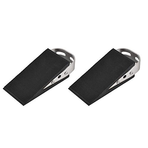 JQK Heavy Duty Door Stopper Rubber Wedge, 304 Stainless Steel Security Door Stops Works On All Floor Types, Brushed(2 Pack), DSB6-BN-P2 - size: 2 Pack