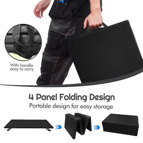 JZHLLA Foldable Mechanics Mat for Garage Work, 48 X 16 X 1.2 in Thick EPE Knee Pad Waterproof PU Leather Folding Mat with Carry Handle Portable for Garage, Garden, Home Gym Kneel or Lie Down