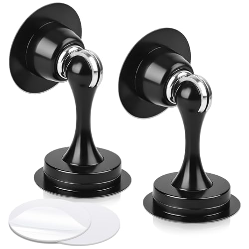 KOLAKO Door Stopper, Magnetic Door Stops, No Drill, 2 Pack Black Magnetic Door Catch Holder to Keep Door Open, Stainless Steel Wall Floor Mounted Doorstop with Adhesive Tape and Screws - color: Black, size: 2 Pack