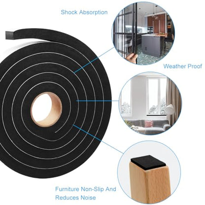 Seal Foam Tape, 2 Rolls 1 Inch W x 1/2 Inch T Weather Stripping for Door and Window,High Density Single Sided Closed Cell Door Insulation Weather Strip, 2 Rolls Total 13FT Black - size: 1"W x 1/2"T x 13FT