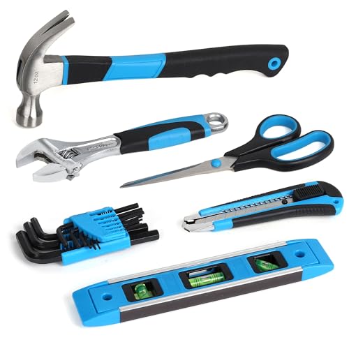 FASTPRO 220-Piece Home Tool Set, Household Repairing Tool Kit with 12-Inch Wide Mouth Open Storage Tool Bag, Blue - color: Blue