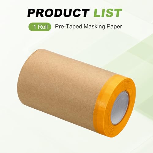 HARFINGTON Pre-Taped Masking Paper, 8" x 49 ft Paint Adhesive Protective Paper Painter Tape and Drape for Masking Auto Body Covering Wall Skirting Frames, Yellow - color: Yellow, size: 8 IN x 49 FT