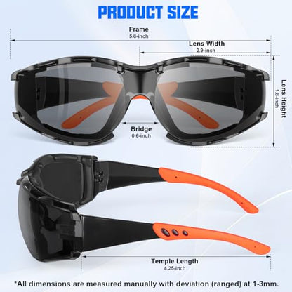 OXG Safety Glasses for Men, ANSI Z87.1 Anti-Fog Impact Resistant Protective Eyewear, Foam Gasket, UV400 Protection - color: 6-black-orange