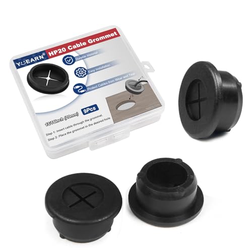 3/4 Inch Cable Grommet (20mm) – 9 Pcs Flexible Rubber Cord Hole Plugs for AV Console, Monitor Stand, Desktop Wiring (Black) - size: 9pcs 3/4"(20mm)