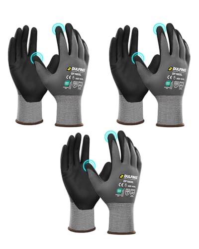 DULFINE Safety Work Gloves for Men & Women, MicroFoam Nitrile Coated Nylon Black Grip for General Purpose, 3/6/12/36 Pairs - color: Grey, size: Large