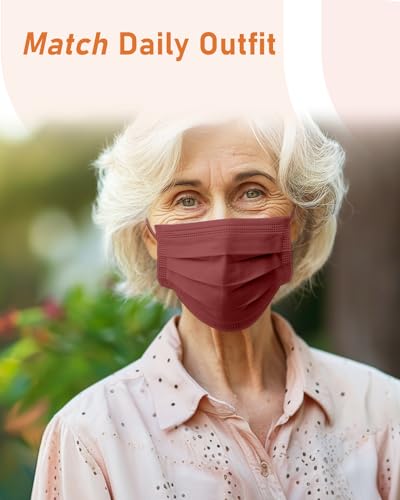 Face Masks Disposable 100 Pack, 4 Ply ASTM Level 3 Medical Grade, Breathable for Adult Outdoor Protection, Individually Wrapped for Home, School & Office, Burgundy - color: Burgundy