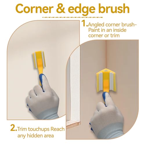 Paint Edger Tool Kit - 9 Inch Paint Pad Set, 16 PCS Paint Edger with Trim - Touch-Up Pad, Corner Wall and Ceiling Pad, 360° Rotation Handle Paint Edger Trimmer, Paint Tray, Paintbrush