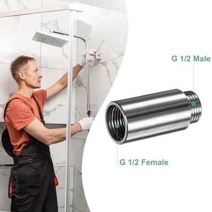 M METERXITY Shower Head Extension Arm, Stainless Steel G1/2 Male to Female Extension Pipe Fitting Adapter with PTFE Thread Seal Tape for Shower/Faucet, Pipe Plumbing Coupler 2.36"/60mm 2-Pack - size: 2.4"/60mm