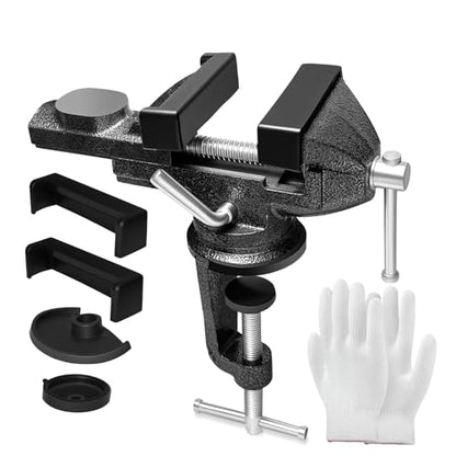 3.1 In Portable Bench Vise, 360° Swivel Base Clamp-On Table Vise – Multi-Purpose Tool for Golf Grip Kit, Woodworking, Crafting, Model Making, Metalworking & DIY - size: 3.1 in