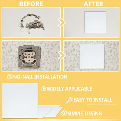 8 Pcs Ceiling Cover Plate, Screwless Wall Hole Cover, Plastic Flat Blank Wall Plate 5.91" with 50 Double-Sided Adhesive Stickers (Square) - style: Square
