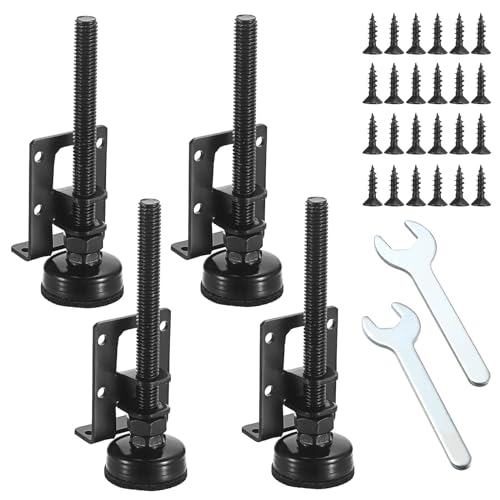 OwnMy 4 Packs Adjustable Furniture Leveling Feets L Shaped Furniture Levelers Legs, Heavy Duty Furniture Mounting Brackets Metal Furniture Leveling Feet for Workbench Cabinet Wardrobe, 4.7" H, Black - size: 4.7"H-Black