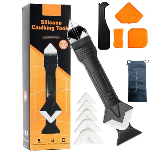 Multifunctional 3-in-1 Silicone Caulking Tool kit - The Ultimate Tile Joint Treatment Tool for Cleaning, Leveling, Seam Pressing, Shaping and Edge Finishing (Plastic Scouring Blade) - color: Black