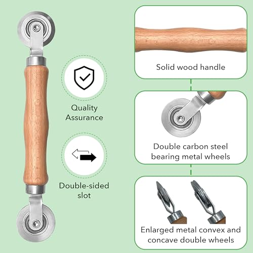 Screen Roller Tool - Rolling Tool for Installing Door & Window Screens & Repair - Spline Roller with Wood Handle & Steel Bearing Wheel - Professional Rolling Tool - Double Ended Hand Spline Roller