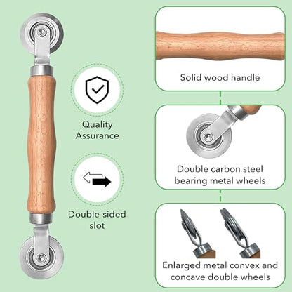 Screen Roller Tool - Rolling Tool for Installing Door & Window Screens & Repair - Spline Roller with Wood Handle & Steel Bearing Wheel - Professional Rolling Tool - Double Ended Hand Spline Roller