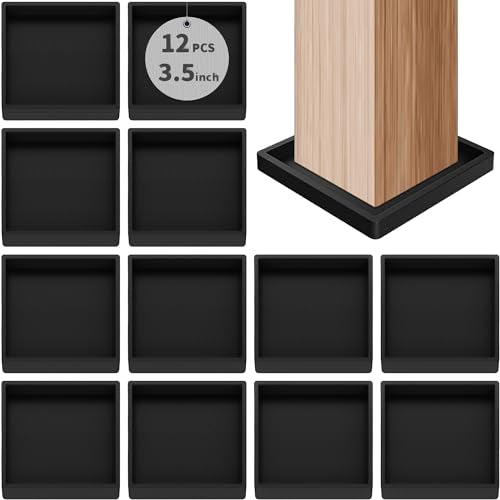 Non Slip Furniture Pads Square Rubber Furniture Caster Cups (Set of 12) Black (3.5 inch) - size: 3.5"12PcsBlack