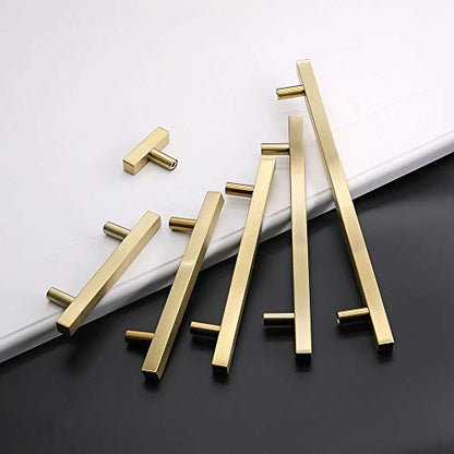 25 Pack Gold Cabinet Knobs Brushed Gold Drawer Knobs T Brass Cabinet Pulls for Kitchen Cupboard & Drawer Hardware - color: Gold, size: Single Hole Center