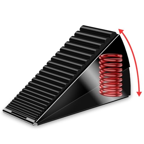 AIMAXINKE Door Stoppers for Bottom of Door- Large Spring Heavy Duty Door Stop Wedge, 3'' High Adjustable Metal Tall Doorstop, Strongest Rubber Grip, Suits Carpet, Tile, Home, School +1 Wall Protector - color: Black-1pack-Metal