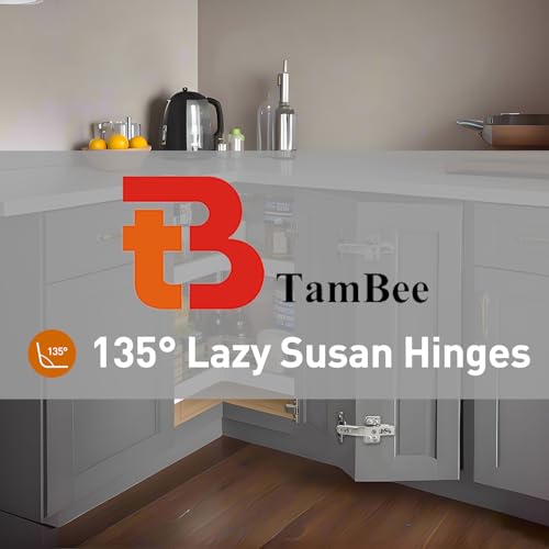 TamBee 135 Degree Lazy Susan Hinge, 48mm Corner Kitchen Cabinet Hinges, Concealed, 3D Adjust for Corner Door, Cupboard Hinges Replacement, Brushed Nickel 2 Pack - style: 135° Detachable