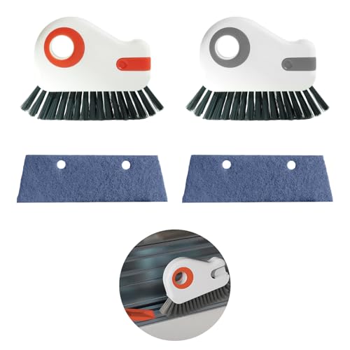 2 Sets Window Track Cleaner Tools, 2-in-1 Groove Cleaning Brush with Scraper & Dustpan, Hard Bristle Crevice Brush for Sliding Door, Window Sill, Shower Seal, Reusable Deep Cleaning Tools