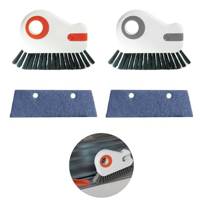 2 Sets Window Track Cleaner Tools, 2-in-1 Groove Cleaning Brush with Scraper & Dustpan, Hard Bristle Crevice Brush for Sliding Door, Window Sill, Shower Seal, Reusable Deep Cleaning Tools