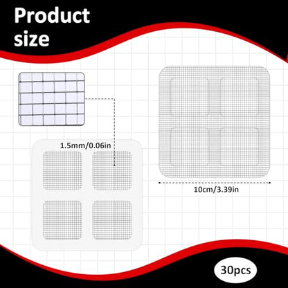 30pcs 4 Inches Window Screen Repair Patches Kit, Gray Self-Adhesive Mesh Patch Repair Kit, Portable Screen Tape, Tent Patch Kits for Camping, Window and Door Mesh Tears Holes
