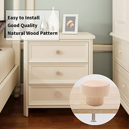 16PCS Wood Knobs Flat Top Round Cabinet Knobs 1.39"(35mm) Unfinished Wooden Dresser Drawer Pulls Kitchen Cabinet Handles - color: Flat Top Unfinished, size: 16 Pieces
