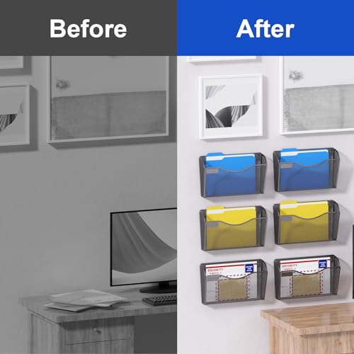 samstar 6 Pack Mesh Wall Mounted File Holder Metal Wall File Pocket Mail Organizer for Office/Home(with Label Panel) - color: Black
