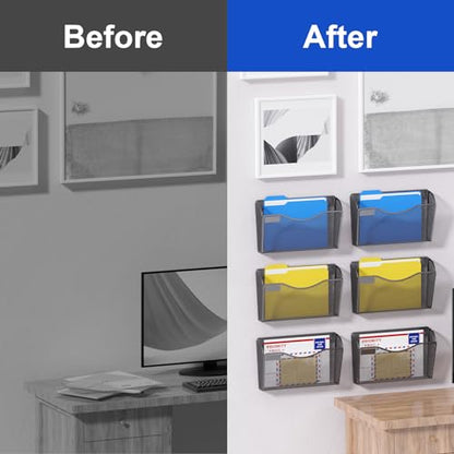 samstar 6 Pack Mesh Wall Mounted File Holder Metal Wall File Pocket Mail Organizer for Office/Home(with Label Panel) - color: Black