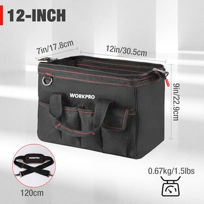 Workpro 12-inch Close Top Wide Mouth Storage Tool Bag, W081020A - size: 12"