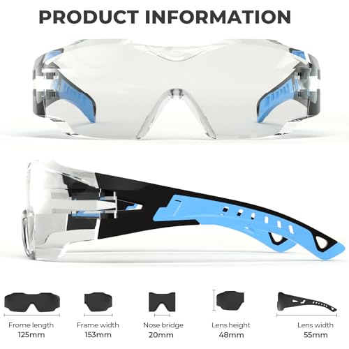 Safety Glasses Anti Fog UV400 Lightweight Rubber Temple Goggles,Eye Protection Glasses for Men & Women - color: Blue