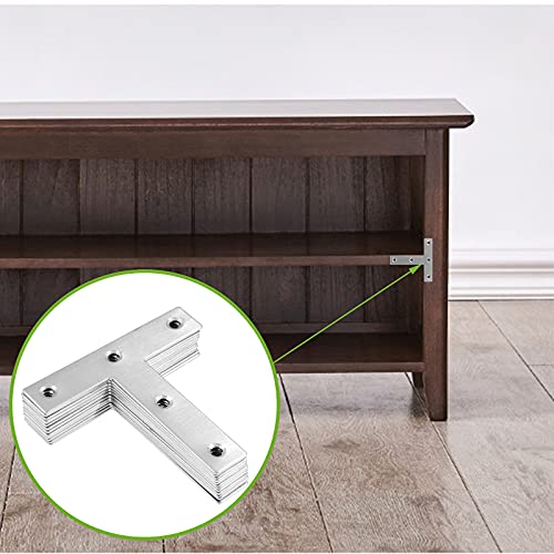 Bonsicoky 12Pcs T Shaped Mending Plate, 3.1" x 3.1" Stainless Steel Flat Corner Brackets, Corner Braces, Joining Plate, Repair Plate for Wood Furniture, Cabinet, Windows, Desks - style: T Shape