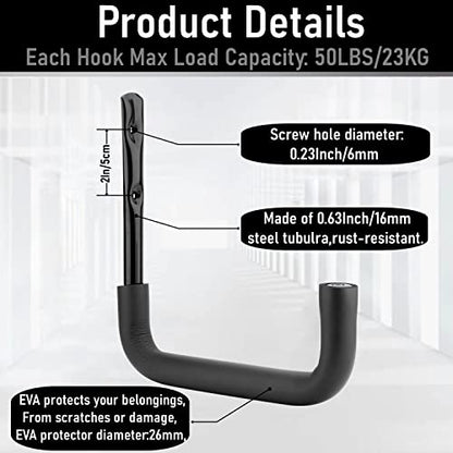 8 Pack Ladder Hooks 9.8Inch Garage Storage Utility Hook Heavy Duty Wall Mounted Storage Organizer Hanging Folding Chair Bike Ski Tool - style: 9.8Inch, Pack of 8