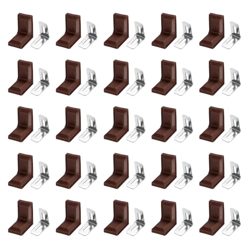 HARFINGTON 50pcs Metal Corner Braces 18x28x28mm L-Shape 90 Degree Right Angle Brackets Corner Braces with Plastic Brackets Screws for Furniture Chairs Wood Shelf Cabinets Box, Dark Brown - color: Dark Brown