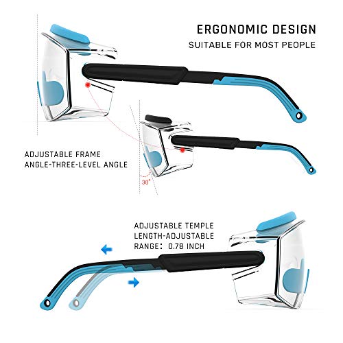 Anti Fog Safety Glasses Safety Goggles Over Glasses Protective Glasses with Anti Scratch Lenses Adjustable - color: Sky Blue