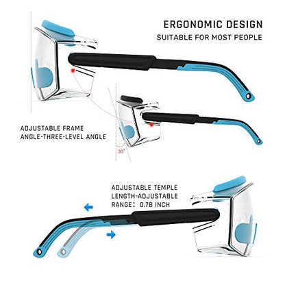 Anti Fog Safety Glasses Safety Goggles Over Glasses Protective Glasses with Anti Scratch Lenses Adjustable - color: Sky Blue