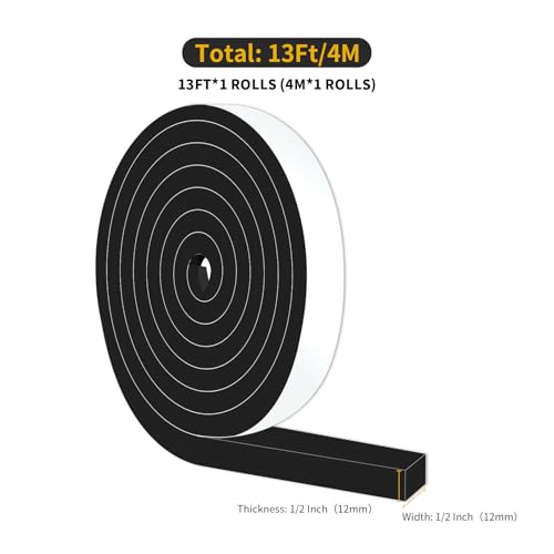 Weather Stripping Door Seal,Weather Stripping,Soundproof,Cold Insulation,High Density CR Foam Insulation Tape for Door, Front Door Frame, Windows,Sliding Door (Black, 1/2 in x 1/2 in x 13Ft) - size: 1/2 In x 1/2 In x 13Ft