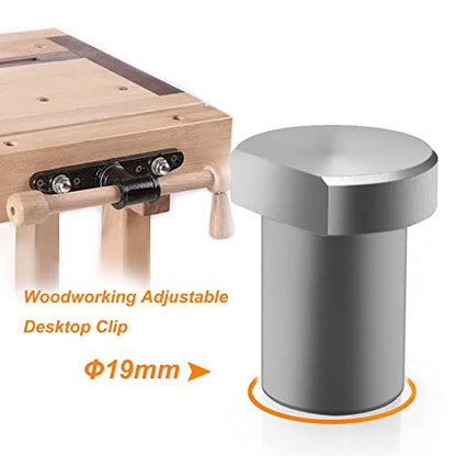 2 Pack Bench Dog Clamp with 4 Pack Woodworking 3/4 Inch Bench Dogs Hole Clamp Adjustable Workbench Stop Stainless Steel Brass Carpenter Tool (19mm)