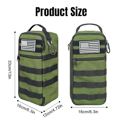 13 Inch Portable Small Tool Bag, Heavy Duty Tool Hand Bag with Shoulder Strap and D-ring Clip, Tactical Tool Bag, Tool Pouch Organizer for Electricians, Carpenters, HVAC Technicians (Army Green) - color: Army Green
