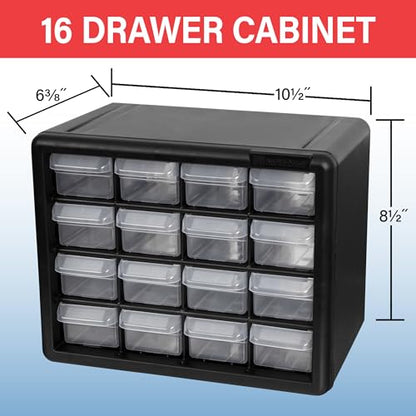 Akro-Mils 16-Drawer Plastic Drawer Storage Cabinet for Garage Organization, Beads, Makeup Organizer, Building Bricks Storage, Teacher Toolbox, 10-1/2" W x 6-1/2" D x 8-1/2" H, 10716 Black - size: 16 Drawer