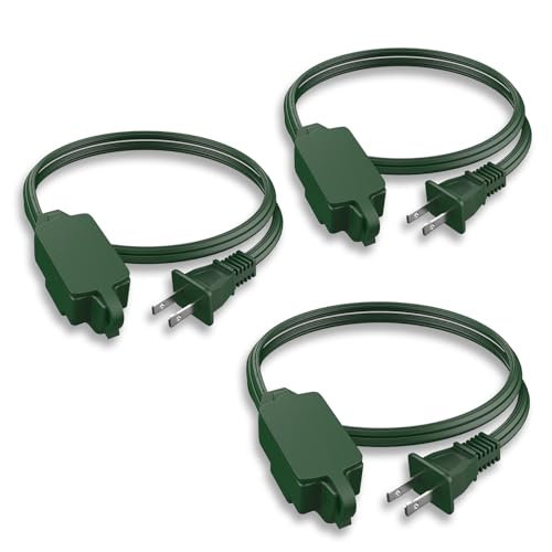 PLUGTUL Green Indoor Extension Cord 3 FT, 2 Prong Extension Cord, 3 Polarized Outlets with Safety Cap Protect for Home Office, 16/2 SPT-2 ETL Listed, 3 Pack - color: Green, size: 3FT