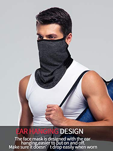 SATINIOR 4 Pcs Neck Gaiter with Ear Loops Neck Covers Bandana Cloth Face Gaiter Mask for Men Women Summer Non Slip Headwear - color: Black, White, Navy Blue, Grey