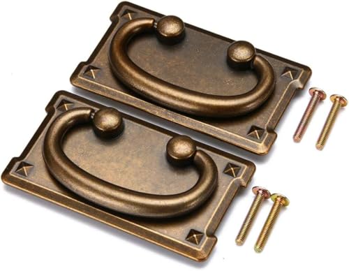 DUDUA 2pcs Vintage Antique Bronze Drawer Ring Pull Handles Knobs Hardware for Dresser Cabinet Door Furniture Drawers Bronze Hand Mission Hardware (Yellow) - color: Yellow