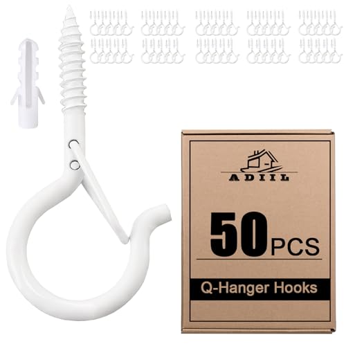 ADIIL 50 PCS Q Hanger Hooks with Safety Buckle, Windproof Screw Hooks for Hanging Outdoor String Lights, Plants, Christmas Patio Lights, 2.2 Inches, White - color: White, size: 50 pcs