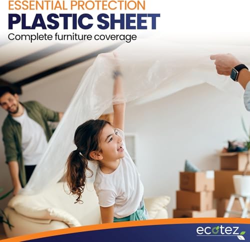 20 Pack 12 x 9 ft Extra Large Plastic Drop Cloth for Painting - Light & Durable Tarp Cover for Furniture - Plastic Clear Tarp Waterproof - Paint Floor Covering - Painters Drop Cloth Sheeting - size: 20 Pack