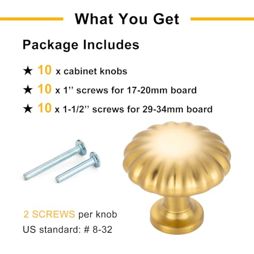 Brushed Gold Cabinet Knobs Gold Drawer Knobs, 10 Pack 1-1/4 Inch, 2510 Single Hole Cabinet Pulls for Kitchen Cabinets Drawers Bedroom Dresser Cupboard Bathroom Vanity - color: Brushed Gold, size: Single Hole