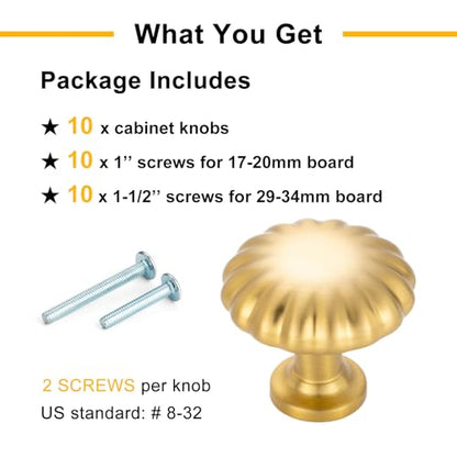Brushed Gold Cabinet Knobs Gold Drawer Knobs, 10 Pack 1-1/4 Inch, 2510 Single Hole Cabinet Pulls for Kitchen Cabinets Drawers Bedroom Dresser Cupboard Bathroom Vanity - color: Brushed Gold, size: Single Hole