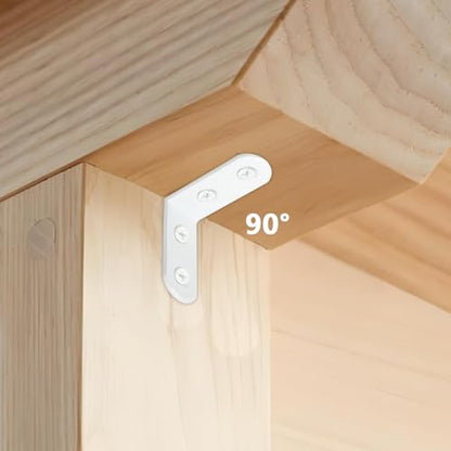 18Pcs White L Bracket & 72 Pcs Screws, 1.57x1.57 Inch Corner Brace, Small Right Angle Bracket, Shelf Bracket, Corner Fastener for Wood Furniture Bedframe Cabinet Drawer Chair
